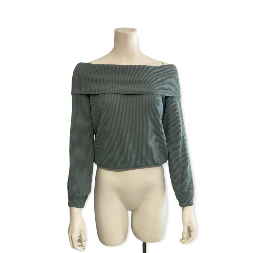 teal abercrombie and fitch off the shoulder sweater